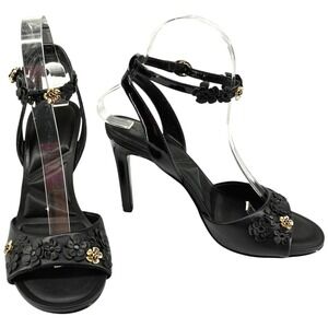 Karl Lagerfeld Paris Kallie Black Floral Ankle Strap Heels Size 7 New
